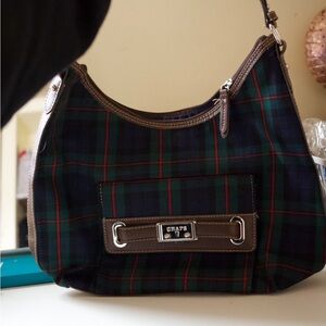 Chaps Plaid Shoulder Bag - Green and Brown